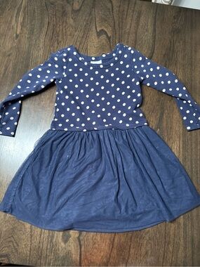 Hanna Andersson Navy and White Polka Dot Long-Sleeve Dress